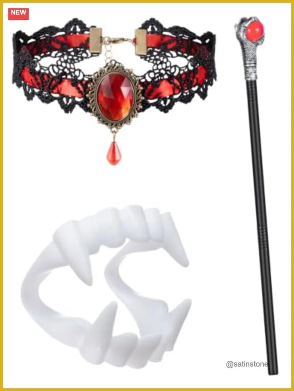 Kids Gothic Victorian Vampiress Dress Costume Set with Fangs, Staff & Choker